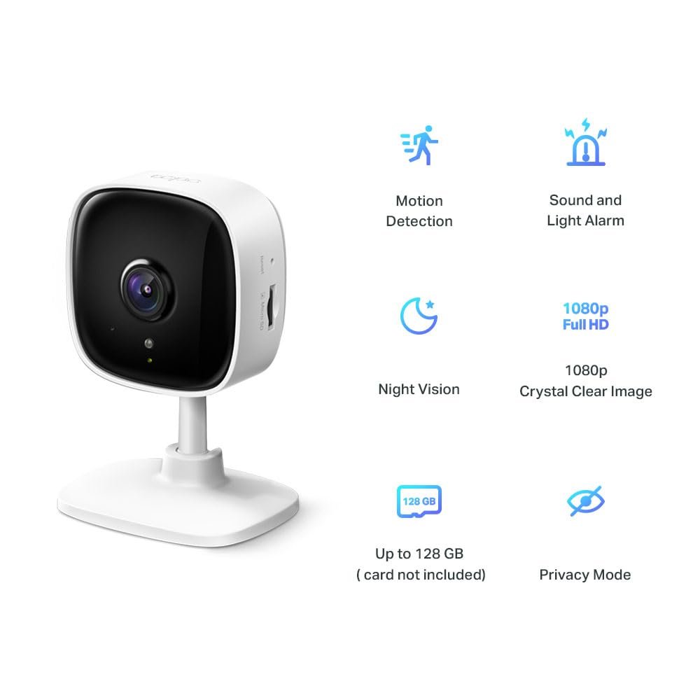 TP-Link Tapo 2MP 1080p Full HD Home Security Wi-Fi Smart Camera| Alexa Enabled| 2-Way Audio| Night Vision| Motion Detection| Sound and Light Alarm| Indoor CCTV (Tapo C100) White - Image 3