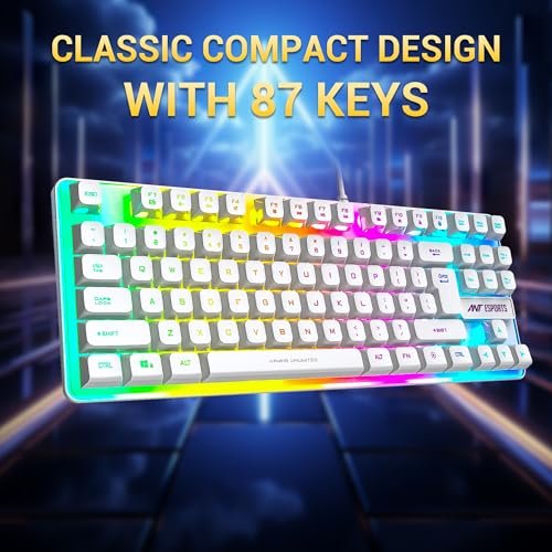 Ant Esports MK700 V2 Membrane TKL Wired Gaming Keyboard, 87 UV Coated Mechanical feel Keys Cool RGB Backlight Waterproof Keyboard for PC Laptop Mobile Tablets Gaming, Design and Work Mercury White - Image 5