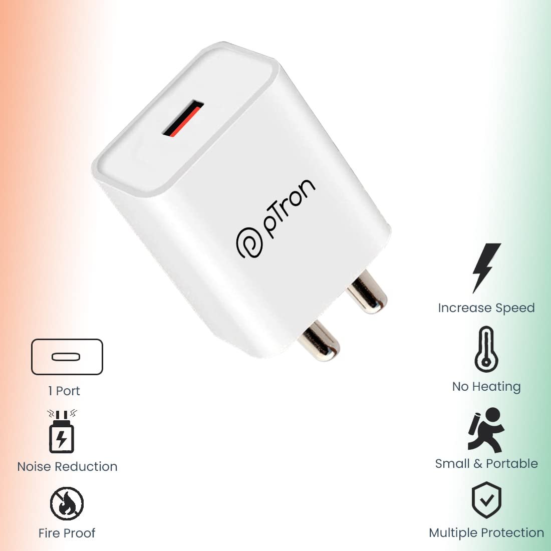 pTron Volta 12W Single Port USB Fast Charger, BIS Certified, Made in India Wall Charger Adapter, Universal Compatibility (1 m Micro USB Cable Included, White) - Image 2