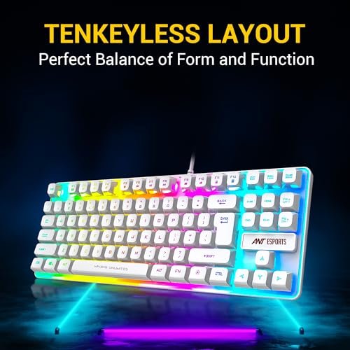 Ant Esports MK700 V2 Membrane TKL Wired Gaming Keyboard, 87 UV Coated Mechanical feel Keys Cool RGB Backlight Waterproof Keyboard for PC Laptop Mobile Tablets Gaming, Design and Work Mercury White - Image 6