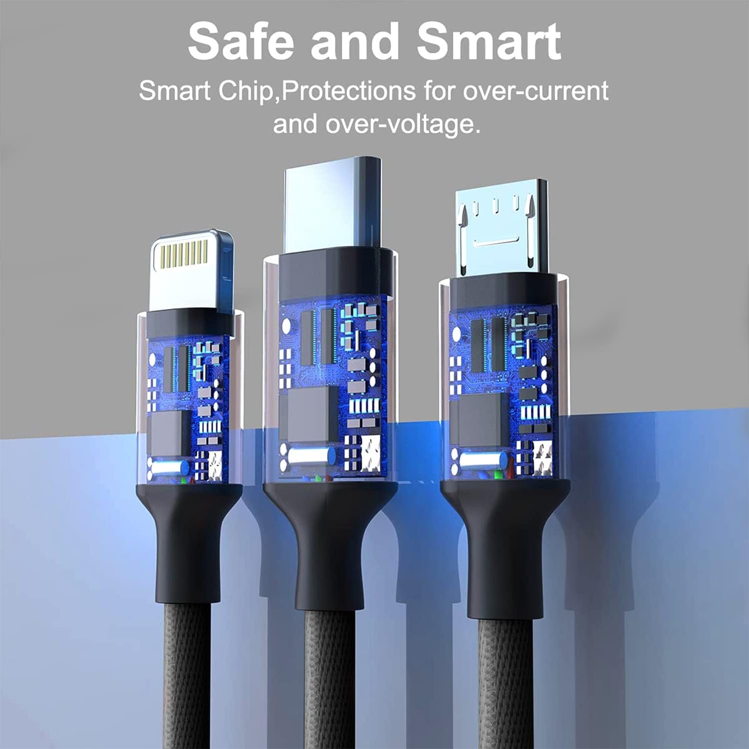 BESTOR® 3-in-1 Multi Charging Cable – Nylon Braided Fast Charging Cable for Android, iOS, Type-C Devices – Compatible with Smartphones & Tablets (Black) - Image 7