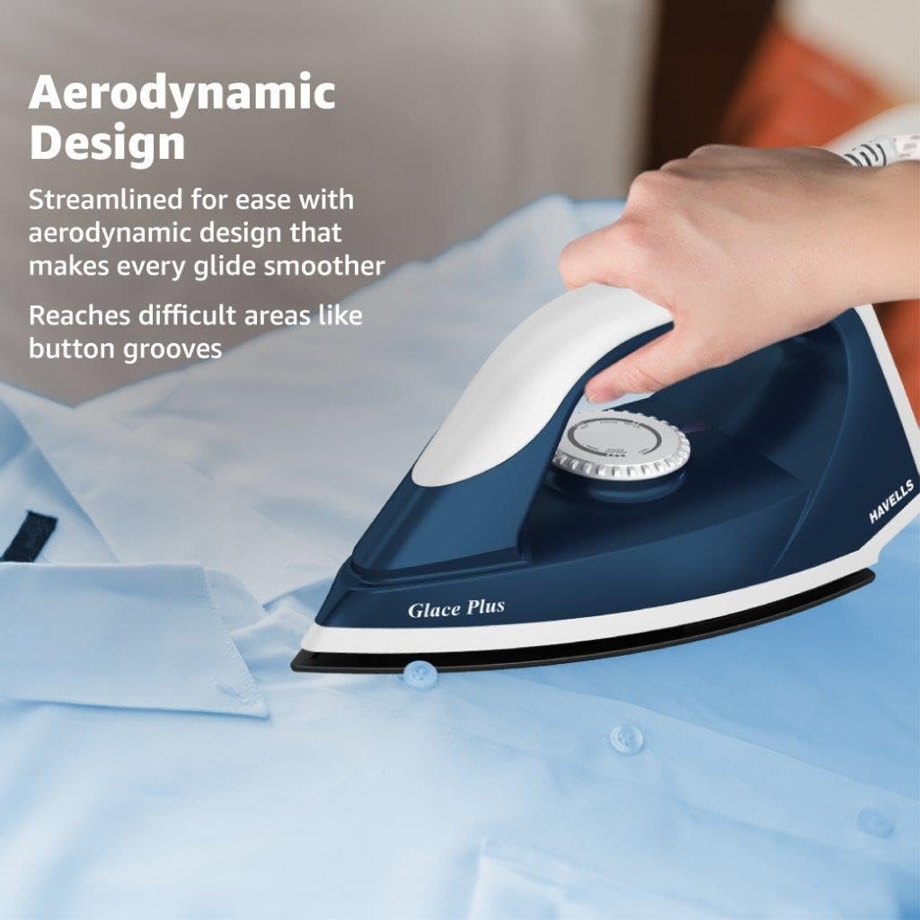 Havells Glace Plus 1000 Watts Dry Iron Press| 2X Non Stick Greblon Coating from Germany| 2X ISI Certified Safety & Performance| Fire Retardant Body| 2 Years Door Step Warranty by Havells (Blue) - Image 5