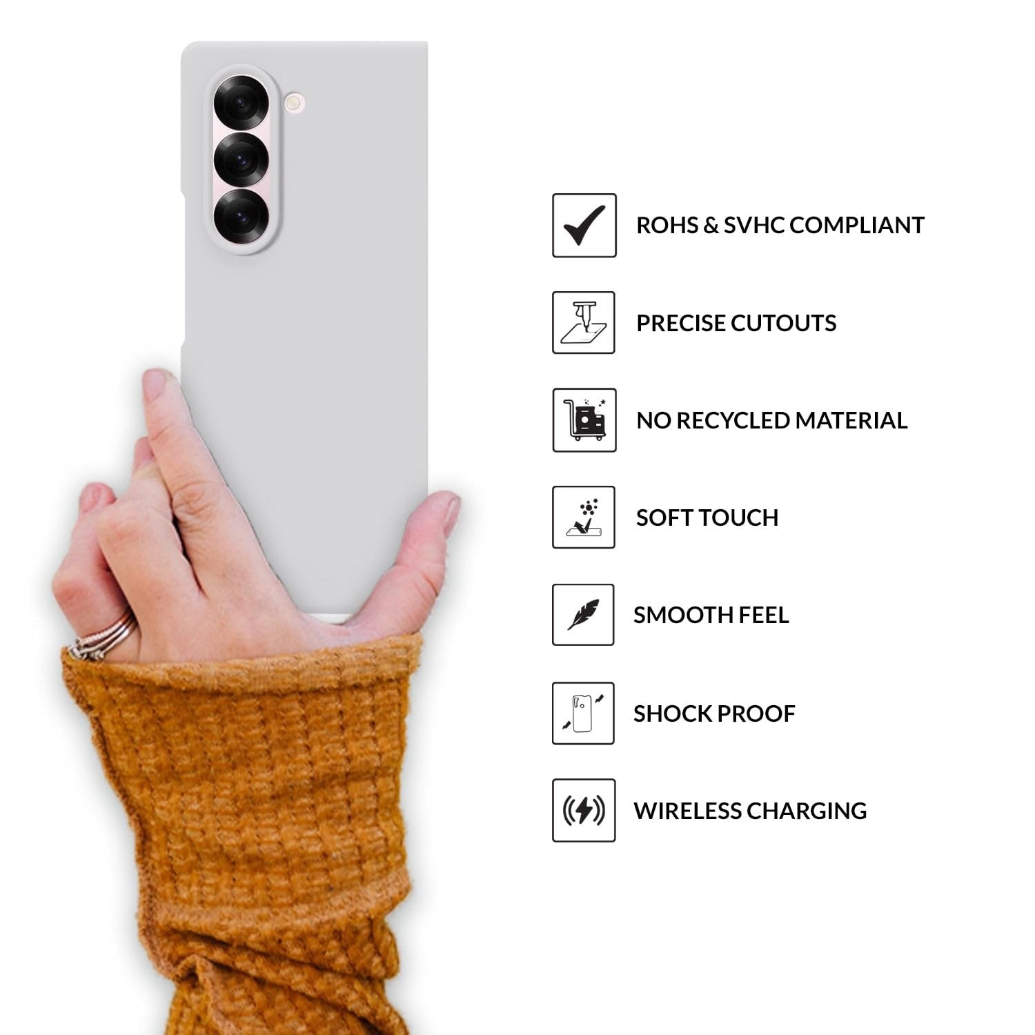 SPRIG Compatible with Samsung Galaxy Z Fold 6 Premium SilkTone Back Cover Drop Tested Shock Proof Mobile Case for Men, Women, Boys and Girls with Camera Protection (White) - Image 5