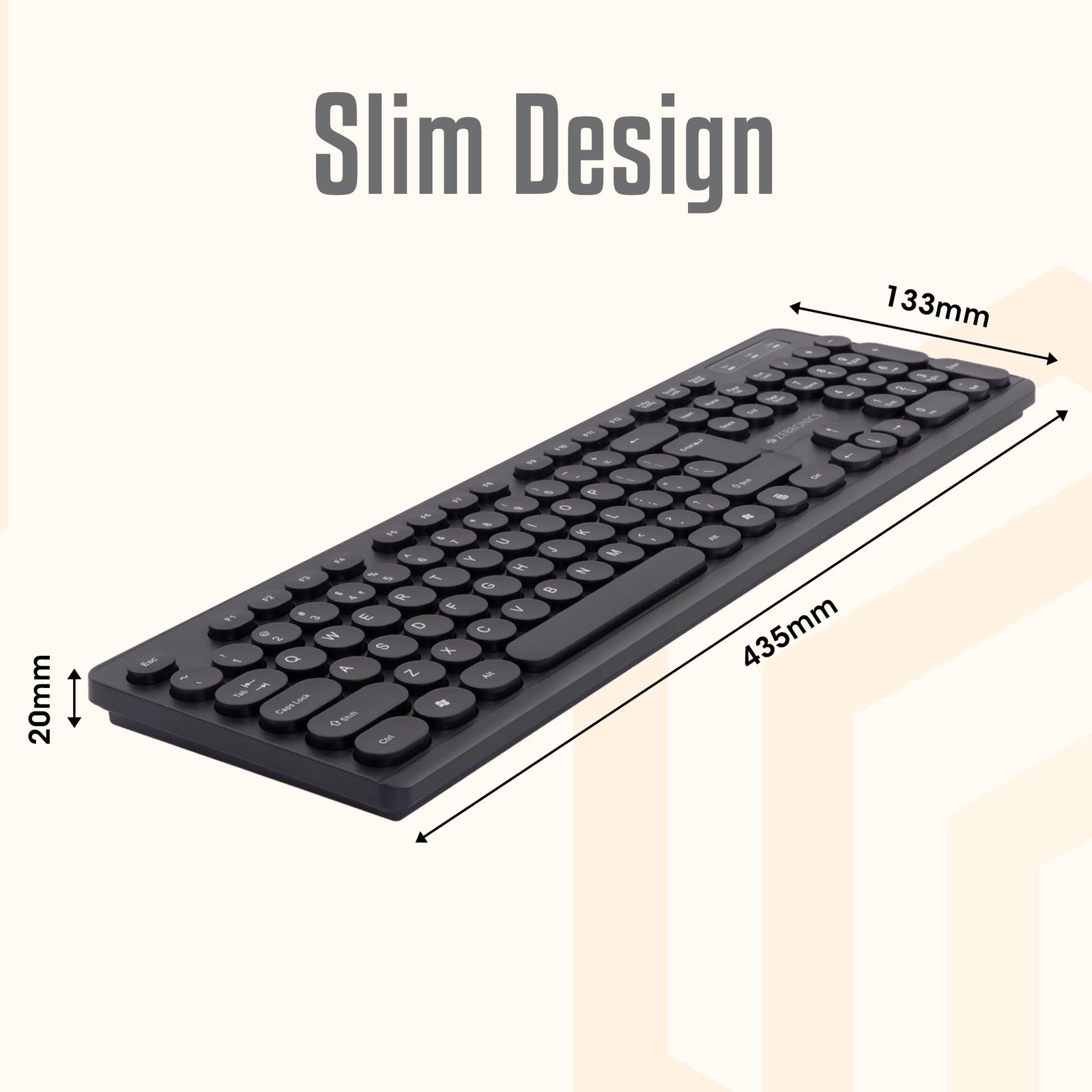 Zebronics K24 Wired USB Keyboard, 104 Keys, Long Life 8 Million Keystrokes, Silent & Comfortable Use, Slim Design, Retractable Stand, 1.5 Meter Textured Cable, UV Coated keycaps - Image 5