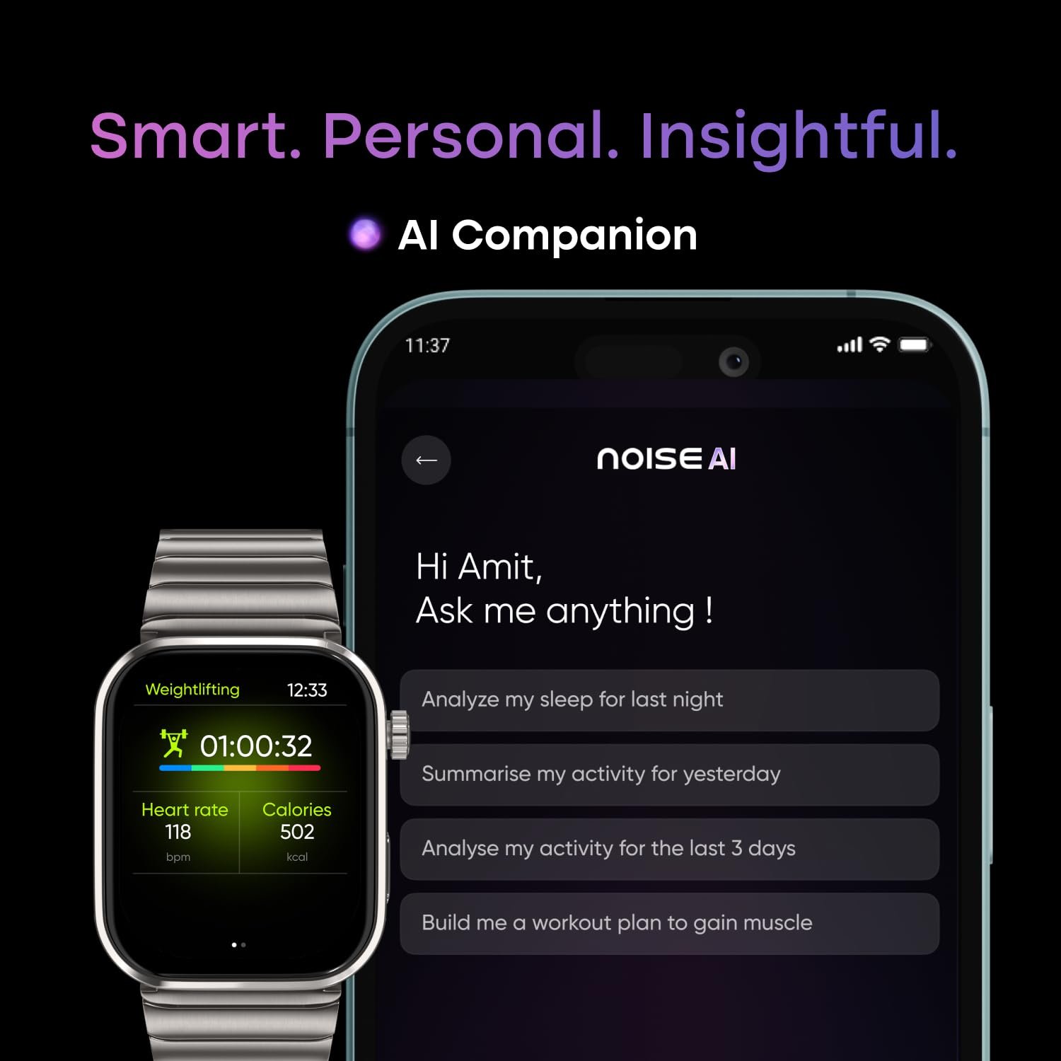 Noise Pro 6 Max Smart Watch:Intelligent with Noise AI, Endless AI Watch Faces, AI Companion, 1.96” AMOLED, Stainless Steel Build, Built-in GPS, 5 ATM, EN2 Processor, for iOS & Android(Chrome Black) - Image 9