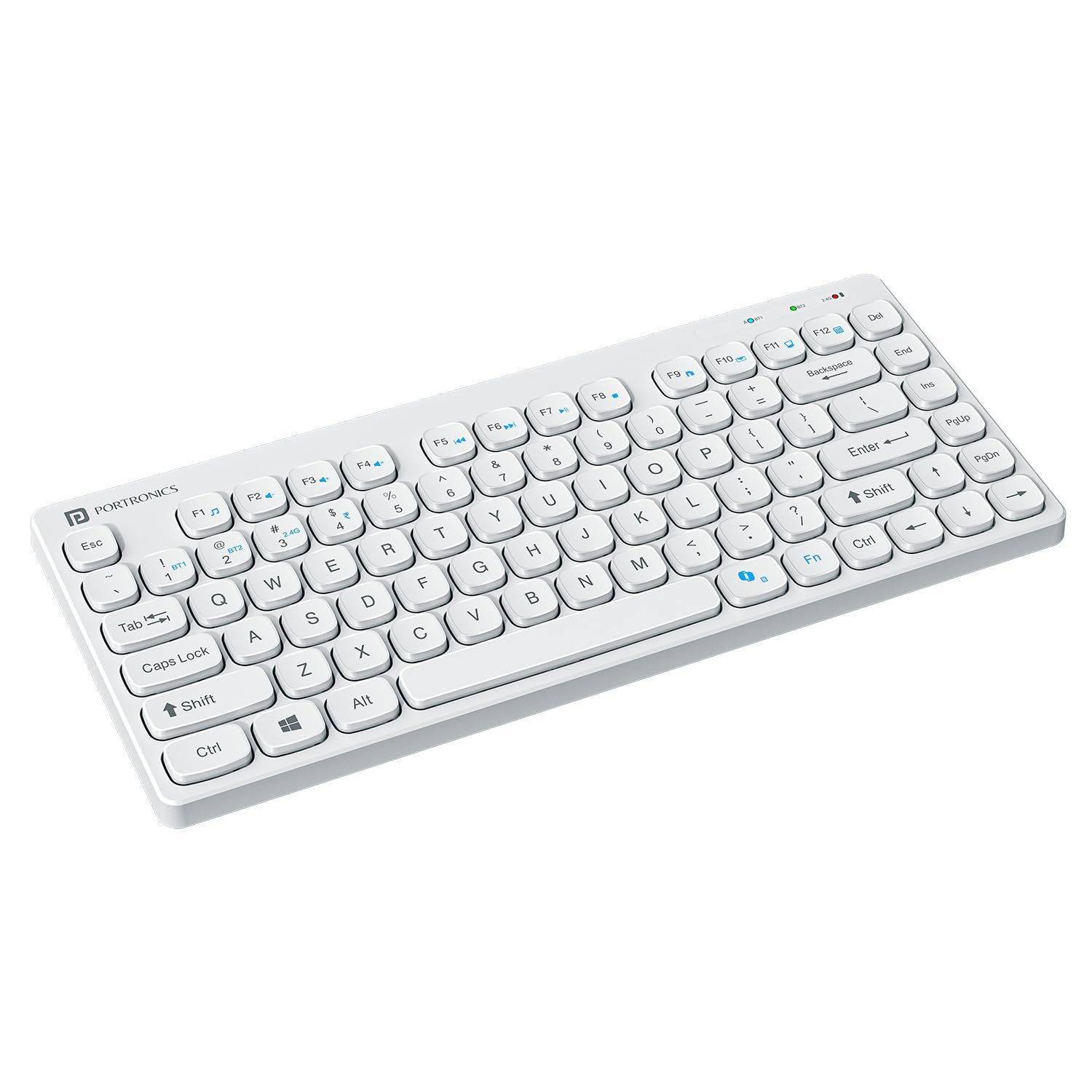 Portronics Bubble Multimedia Wireless Keyboard 2.4 GHz & Bluetooth 5.0 Connectivity, Noiseless Experience, Compact Size for iOS iPad Air, Pro, Mini, Android, Windows Tablets PC Smartphone(White)