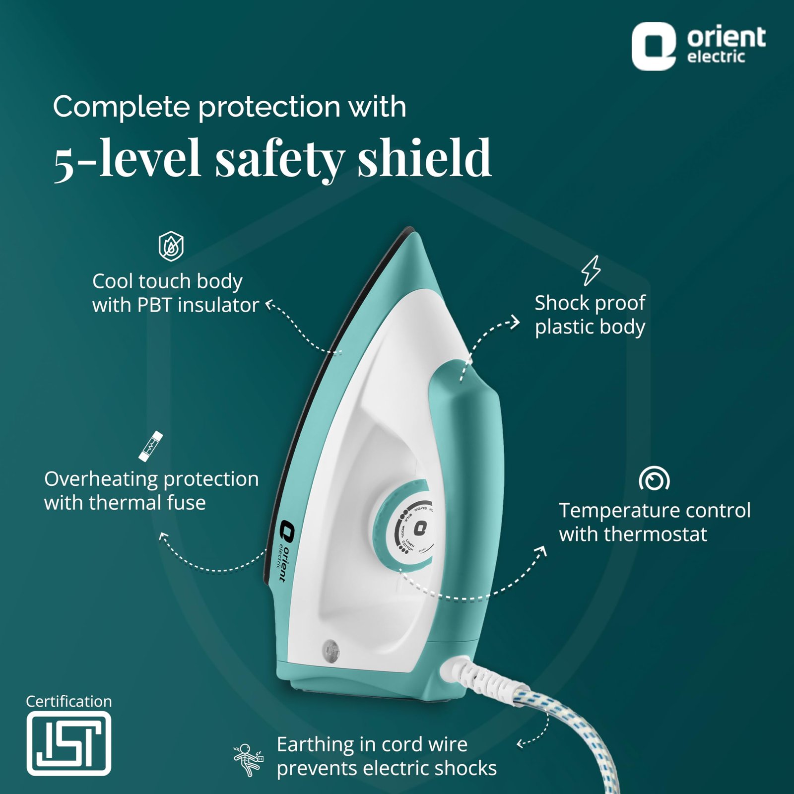 Orient Electric Fabrijoy 1000 Watt Dry Iron for clothes with Weilburger Non Stick Soleplate coating | 5 level safety| 2 Years Replacement Warranty by Orient - Image 7