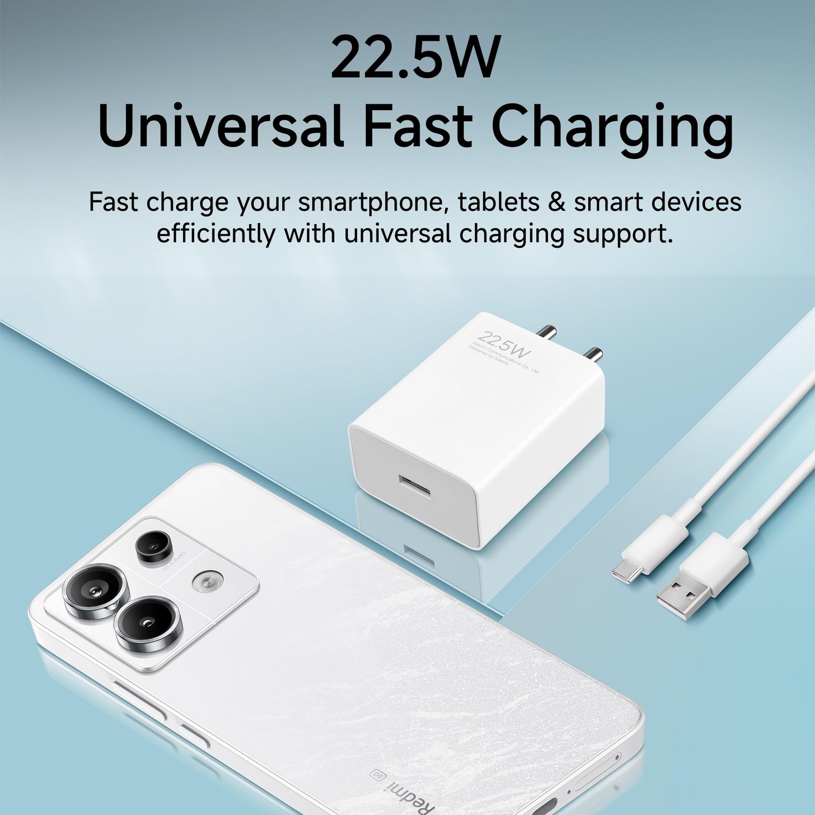 MI Xiaomi 22.5W Fast Charger with USB-C Cable, Quick Charge 3.0 Power Adapter Compatible with Redmi Note Series, Poco, Mi, Any Type C Devices - with Power Delivery (White) - Image 4