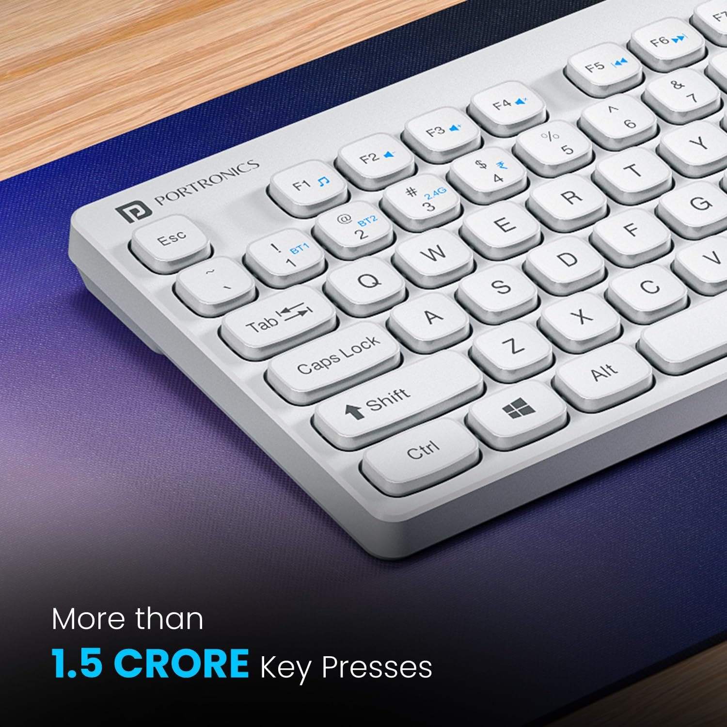 Portronics Bubble Multimedia Wireless Keyboard 2.4 GHz & Bluetooth 5.0 Connectivity, Noiseless Experience, Compact Size for iOS iPad Air, Pro, Mini, Android, Windows Tablets PC Smartphone(White) - Image 3