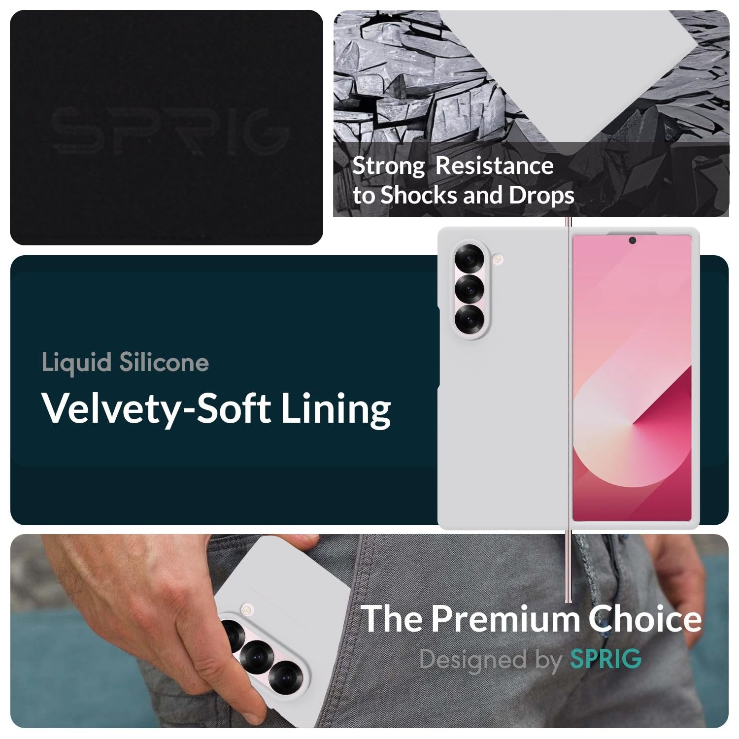 SPRIG Compatible with Samsung Galaxy Z Fold 6 Premium SilkTone Back Cover Drop Tested Shock Proof Mobile Case for Men, Women, Boys and Girls with Camera Protection (White) - Image 7