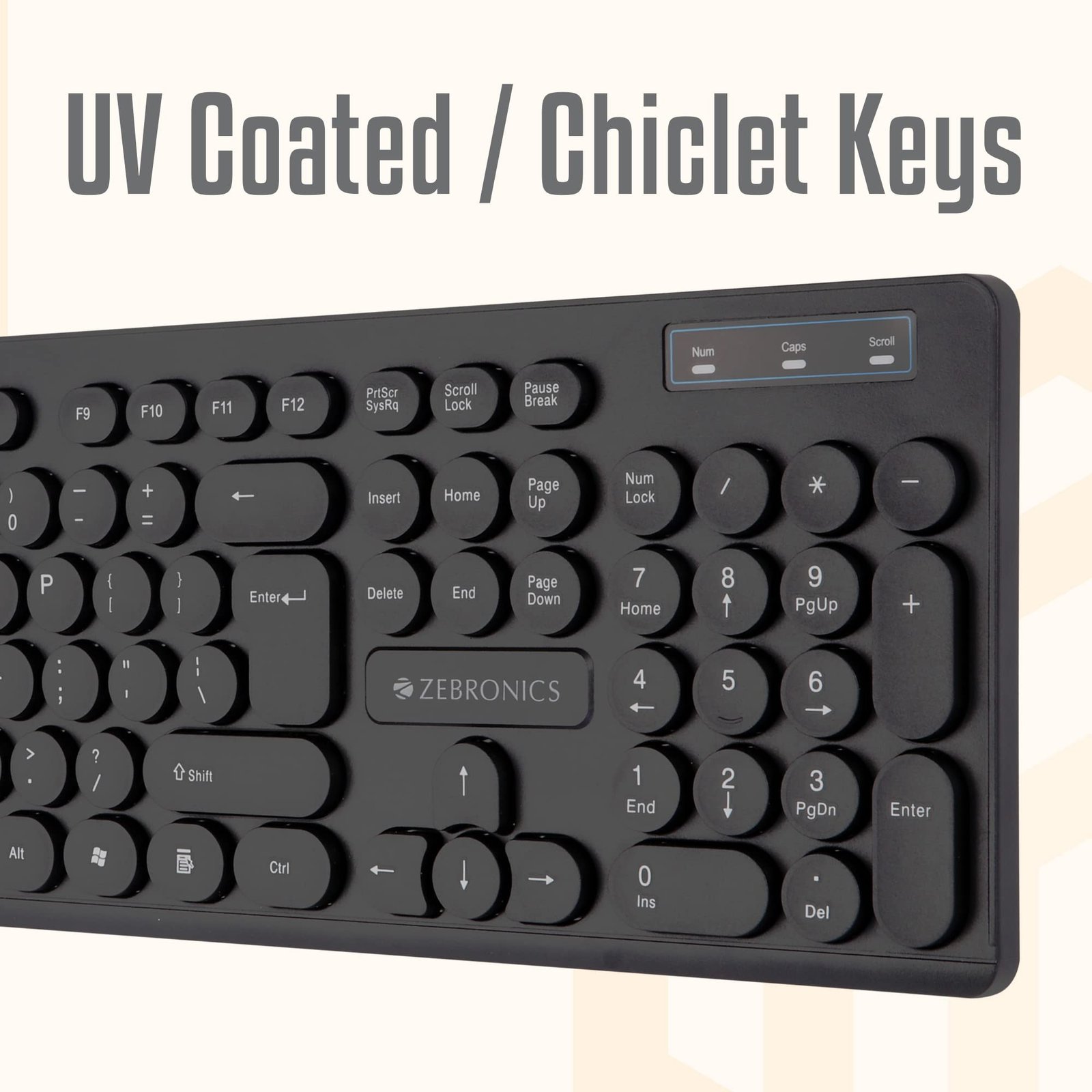 Zebronics K24 Wired USB Keyboard, 104 Keys, Long Life 8 Million Keystrokes, Silent & Comfortable Use, Slim Design, Retractable Stand, 1.5 Meter Textured Cable, UV Coated keycaps - Image 4