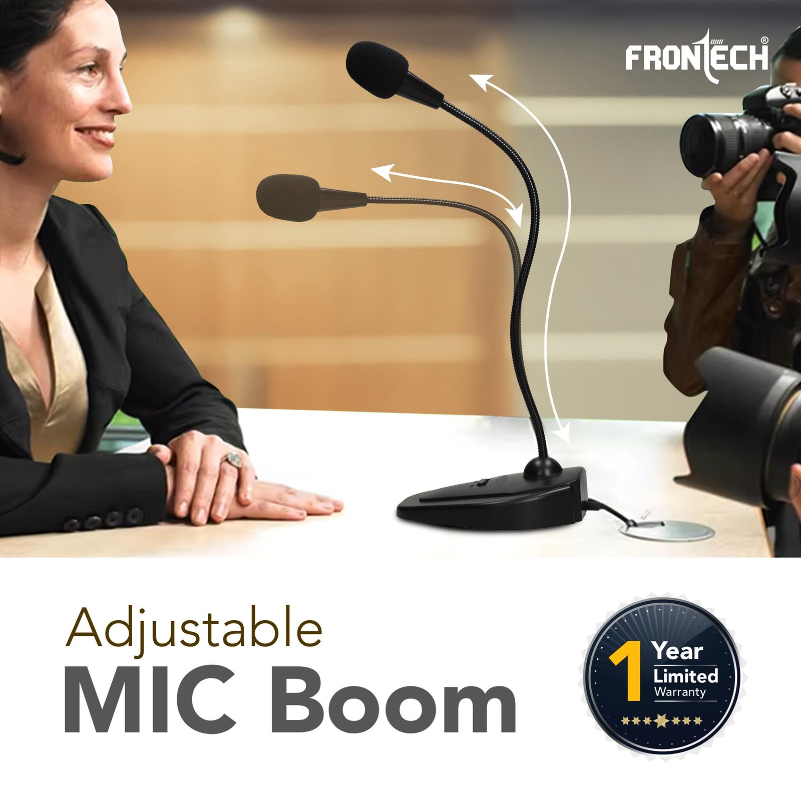 FRONTECH Flexible 3.5mm Jack Microphone for PC Desktop, Mic for Gaming | Plug & Play | On/Off Switch | Adjustable Mic Boom & Wide Angle Coverage | Noice Rejection | 1 Year Warranty (Black) - Image 5