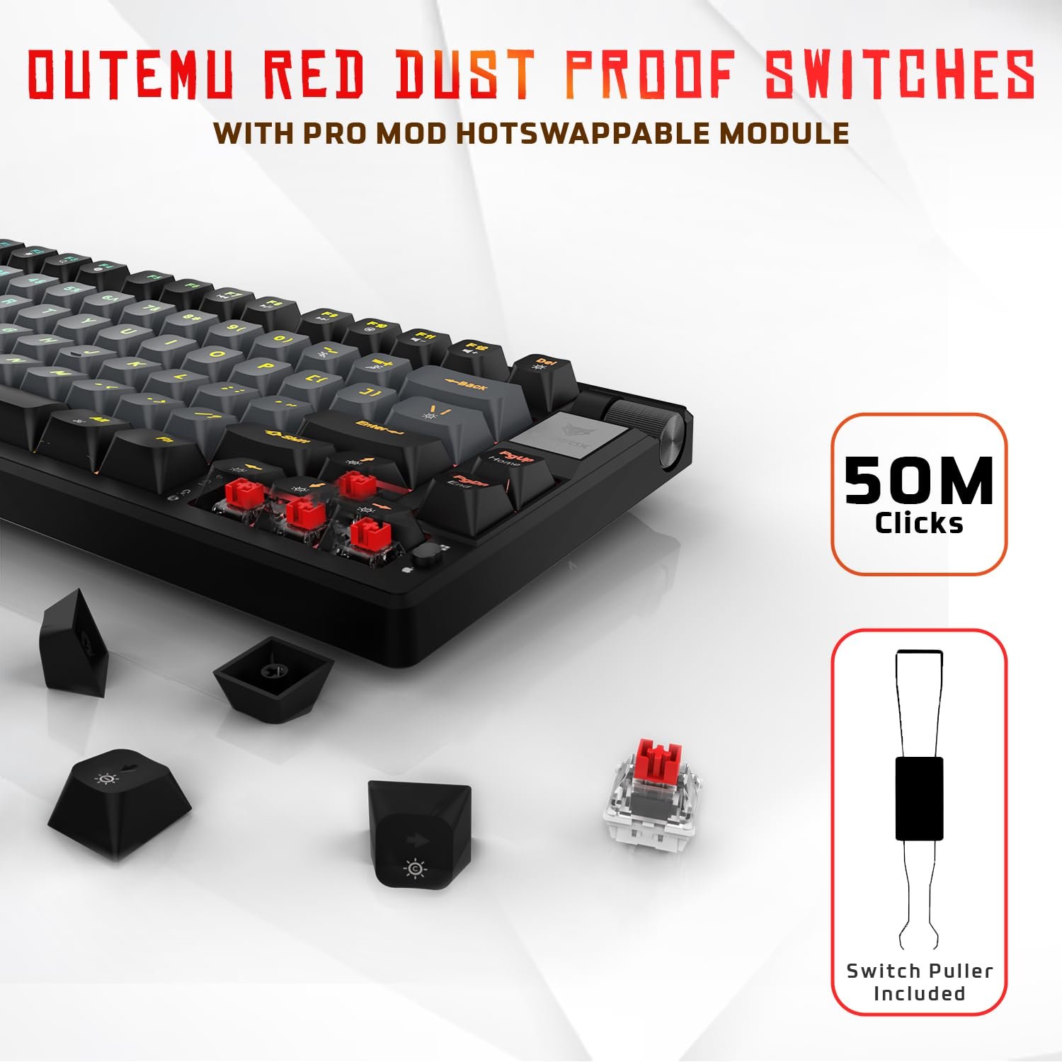 EvoFox Ronin Wireless Mechanical Keyboard (BT+2.4GHz+Wired) | 9 Layer Gasket Structure, Outemu Red Switches, Per-Key RGB, 1000Hz, nKey Rollover, Volume Controller | Windows Software (Black) - Image 6