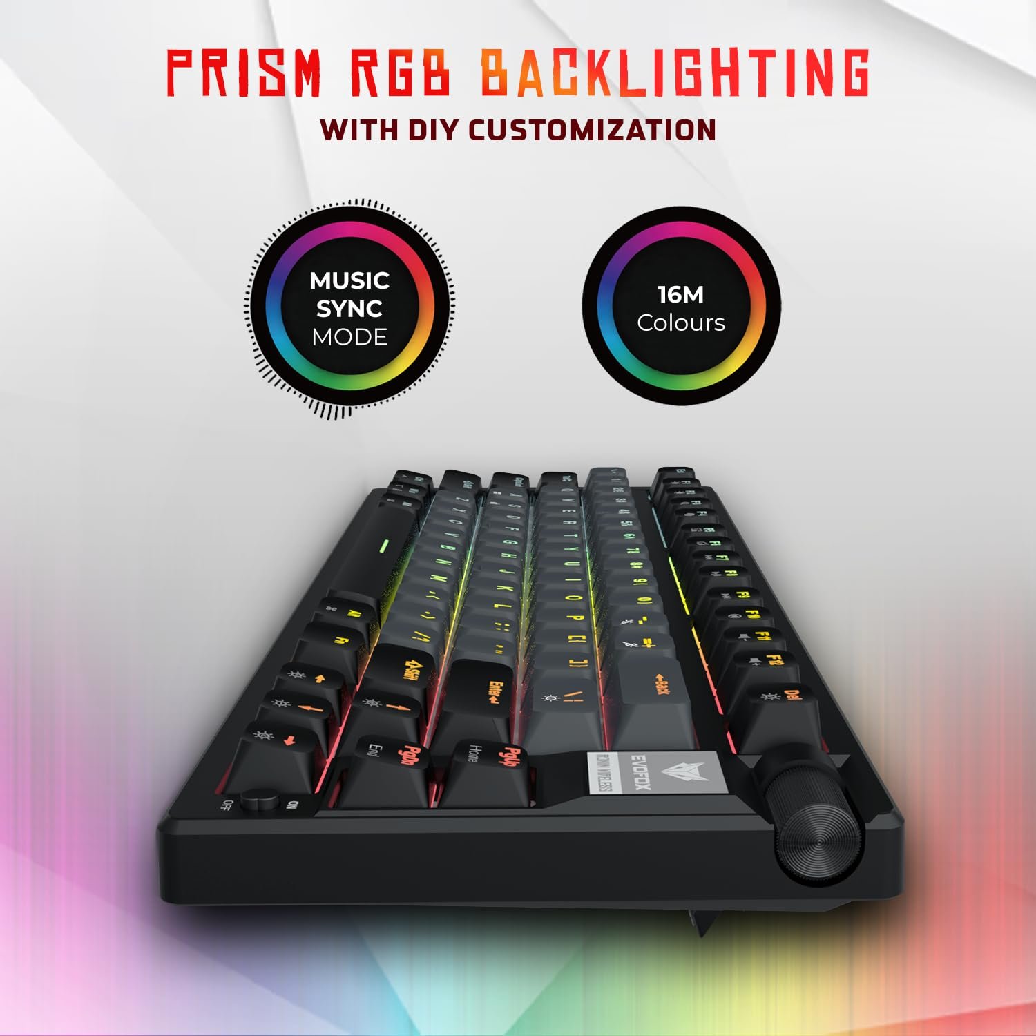 EvoFox Ronin Wireless Mechanical Keyboard (BT+2.4GHz+Wired) | 9 Layer Gasket Structure, Outemu Red Switches, Per-Key RGB, 1000Hz, nKey Rollover, Volume Controller | Windows Software (Black) - Image 4