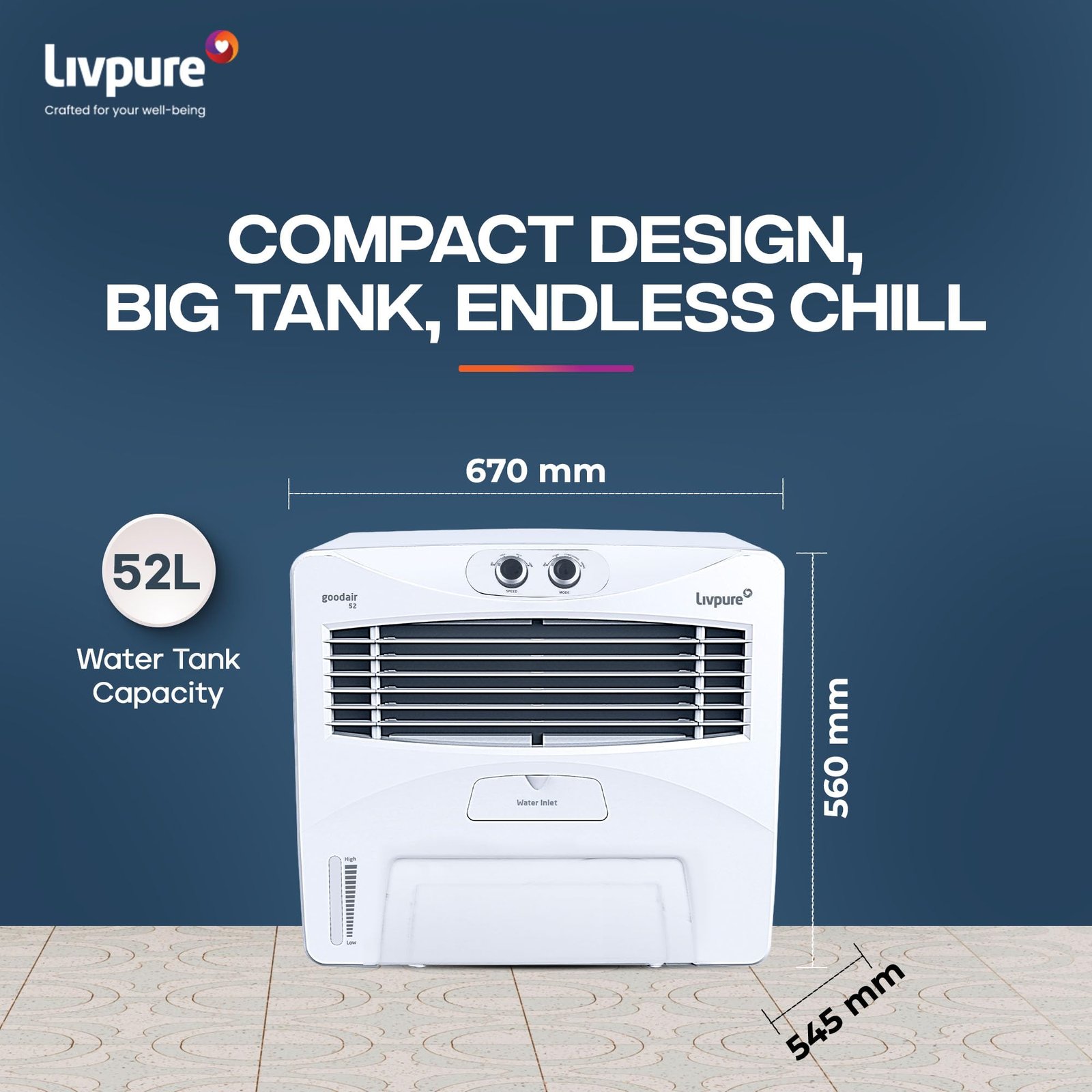 Livpure GoodAir Window Air Cooler-52 L with High Air Delivery | 190-Watt Motor with Overload Protection | Inverter Compatibility | Woodwool Cooling Pads | 2 Yrs Warranty on Motor - Image 2