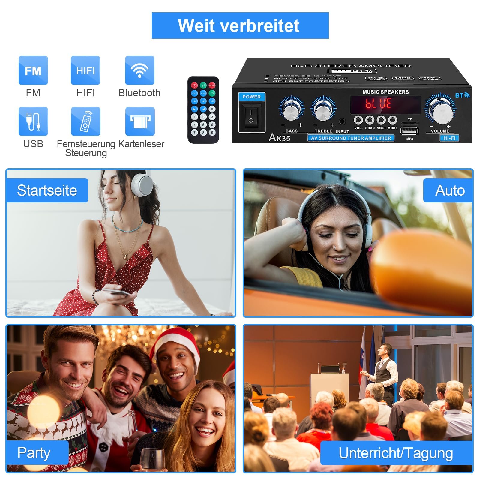 AK35 Mini Bluetooth 5.0 Stereo Digital Amplifier 300 W HiFi Power Amplifier with Bass, Treble Tuner for Home Speaker - Image 11