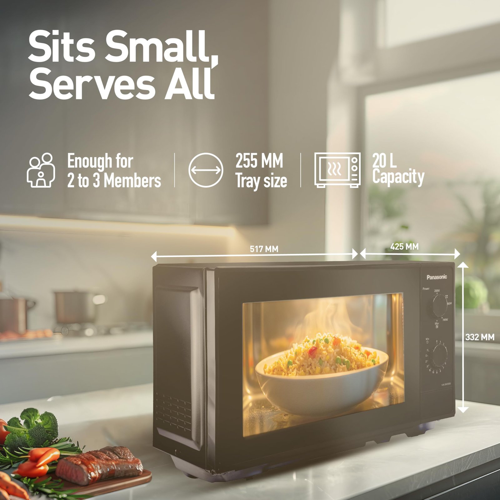 Panasonic 20L Solo Microwave Oven (NN-SM25JBFDG,Black) - Image 3