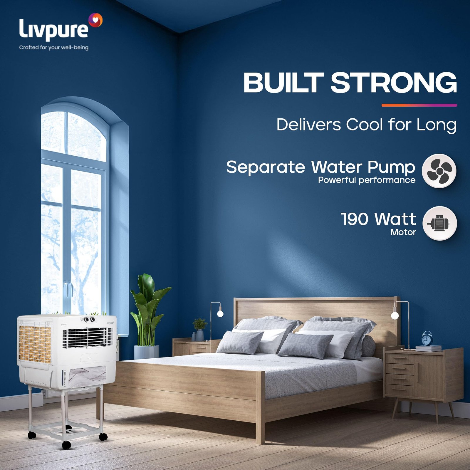 Livpure GoodAir Window Air Cooler-52 L with High Air Delivery | 190-Watt Motor with Overload Protection | Inverter Compatibility | Woodwool Cooling Pads | 2 Yrs Warranty on Motor - Image 4