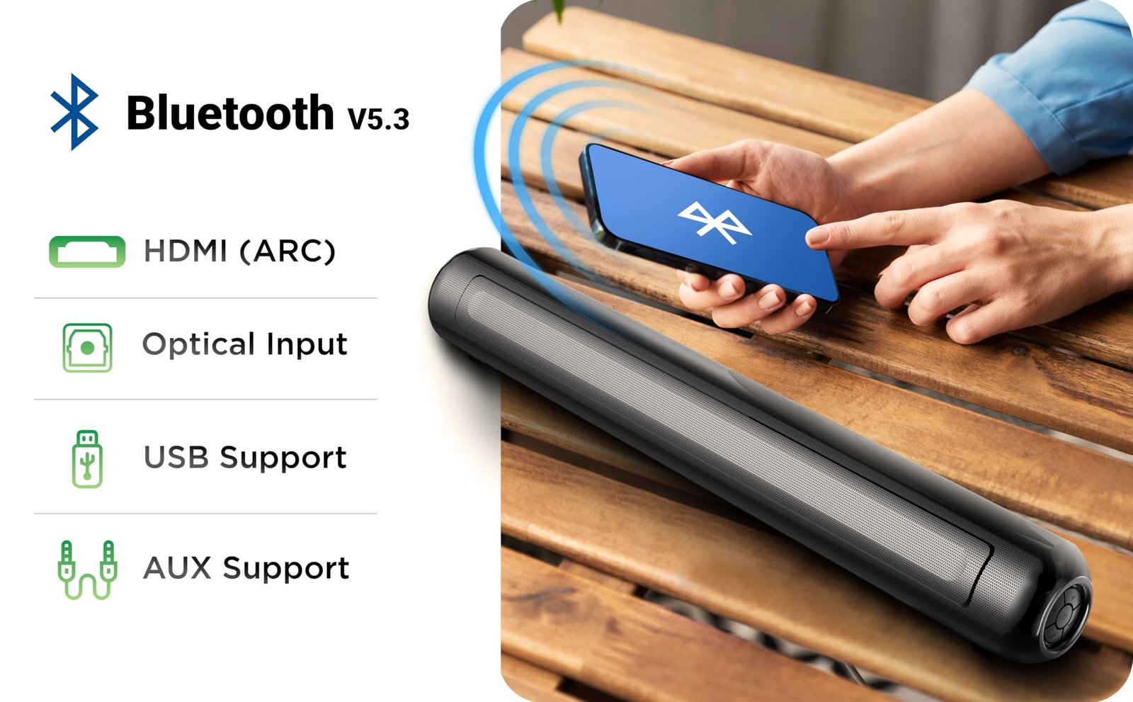 AKAI Soundbar Home Theatre 100W with Remote - 1 Year Warranty | 2.1 Channel Sound Bar with 5.25" Sub-Woofer | HDMI ARC, V5.3 Bluetooth, USB, Aux Input | Supports TV, PC & Smartphone (SigmaX-100) - Image 2