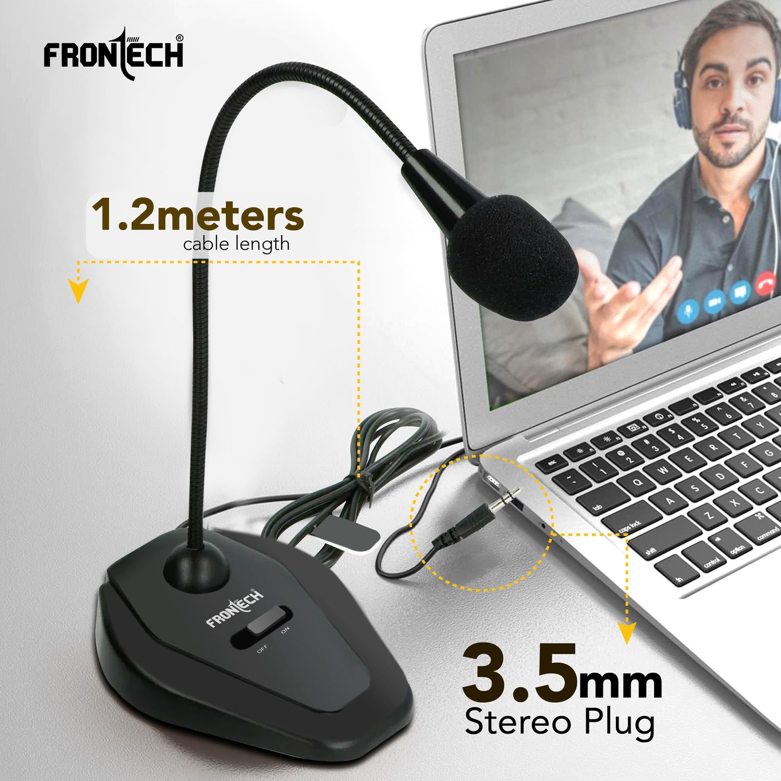 FRONTECH Flexible 3.5mm Jack Microphone for PC Desktop, Mic for Gaming | Plug & Play | On/Off Switch | Adjustable Mic Boom & Wide Angle Coverage | Noice Rejection | 1 Year Warranty (Black) - Image 3