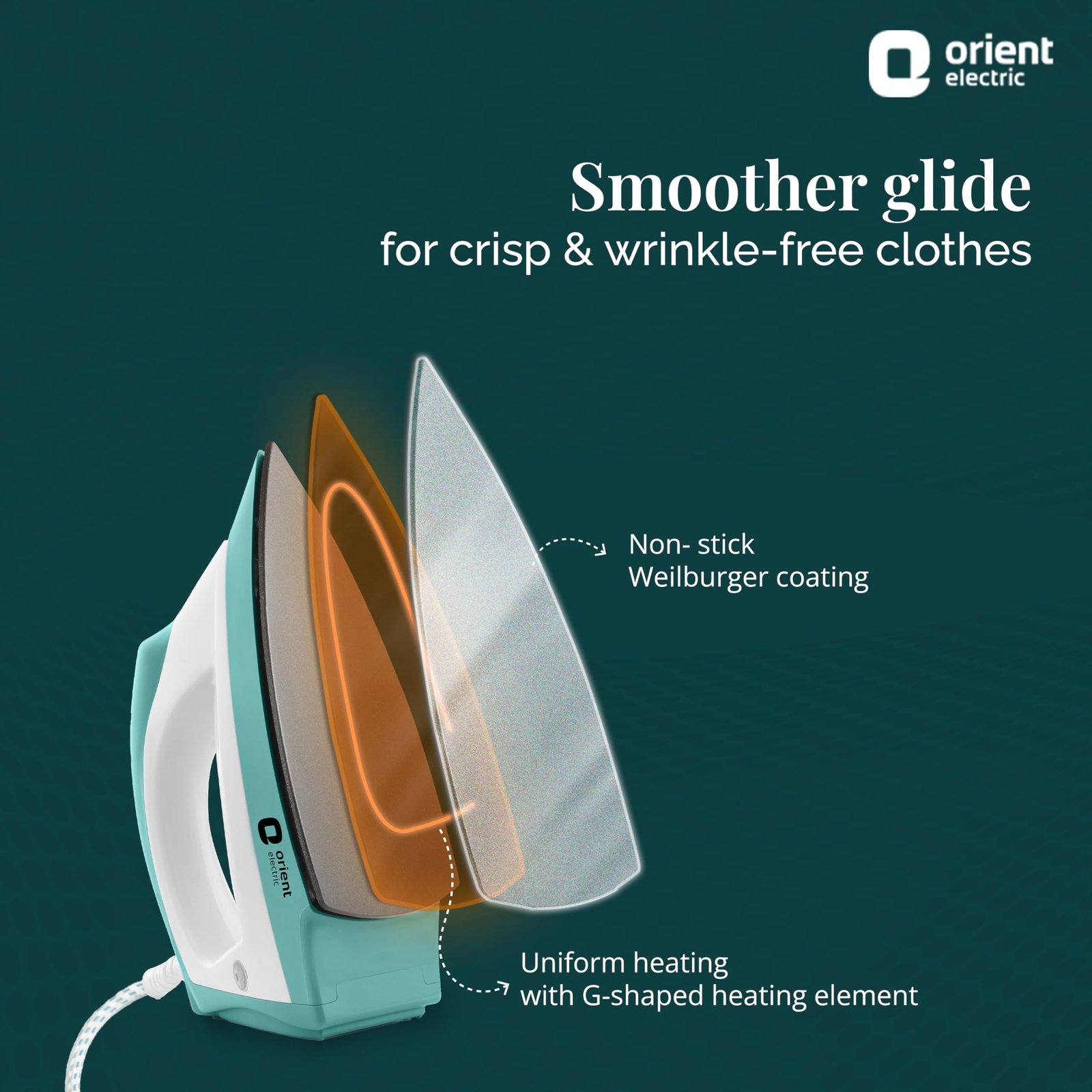 Orient Electric Fabrijoy 1000 Watt Dry Iron for clothes with Weilburger Non Stick Soleplate coating | 5 level safety| 2 Years Replacement Warranty by Orient - Image 6