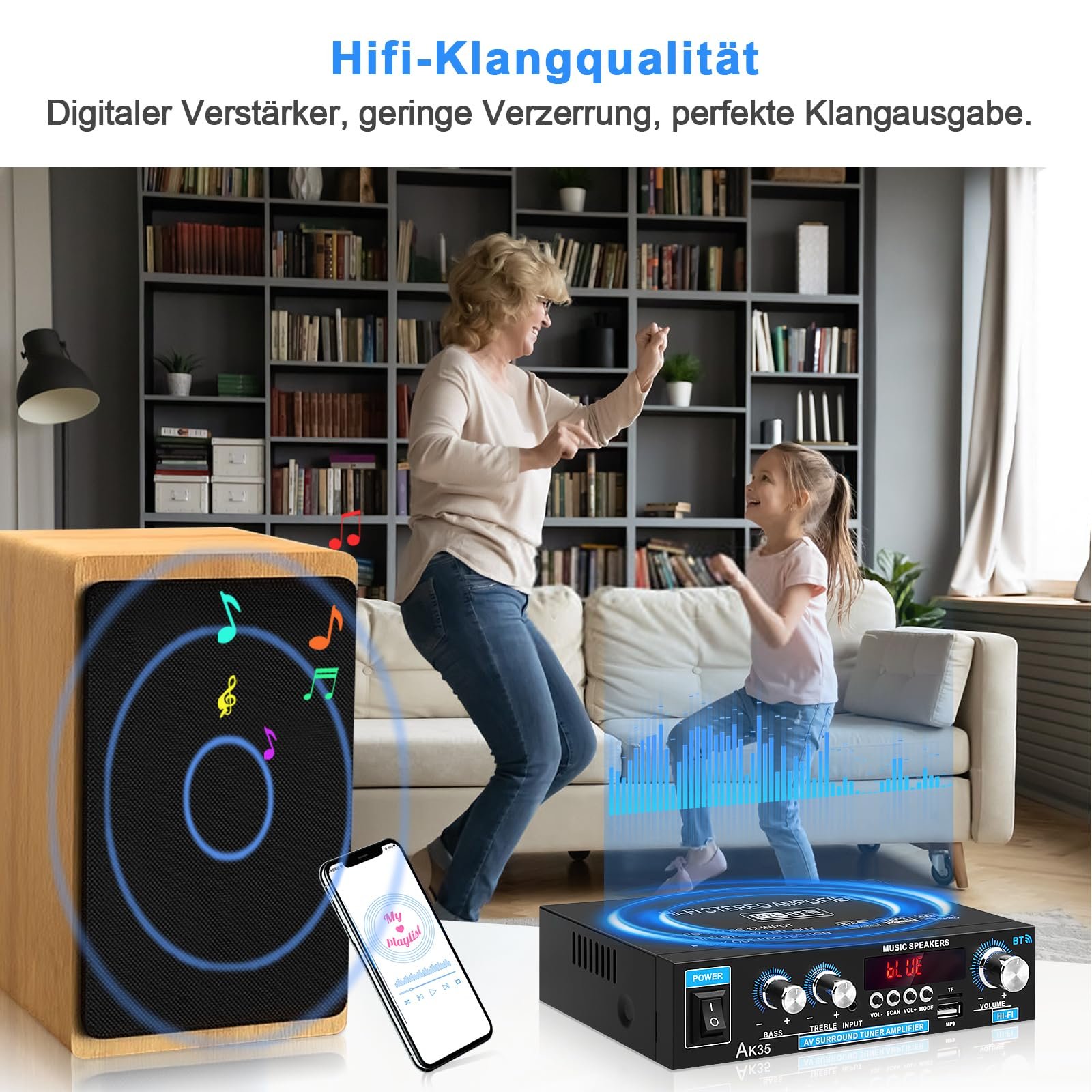 AK35 Mini Bluetooth 5.0 Stereo Digital Amplifier 300 W HiFi Power Amplifier with Bass, Treble Tuner for Home Speaker - Image 13