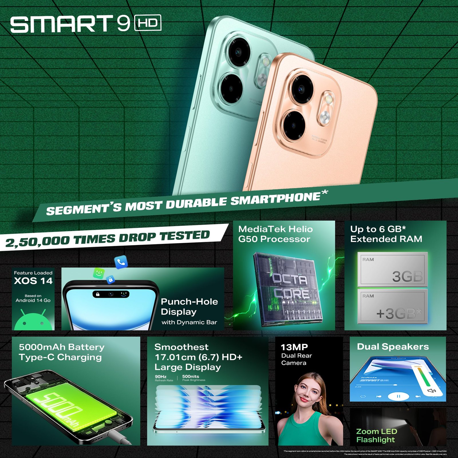 Infinix Smart 9 HD (Mint Green, 3GB RAM, 64GB Storage) | 250K+ Drop Tests | 90Hz Punch Hole Display | 5000mAh Battery - Image 12