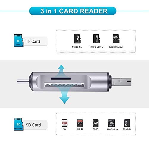 3-in-1 USB 3.0 Card Reader USB C, Micro USB Card Reader SD, Micro SD, SDXC, SDHC, Micro SDHC, Micro SDXC Memory Card Reader - Image 3