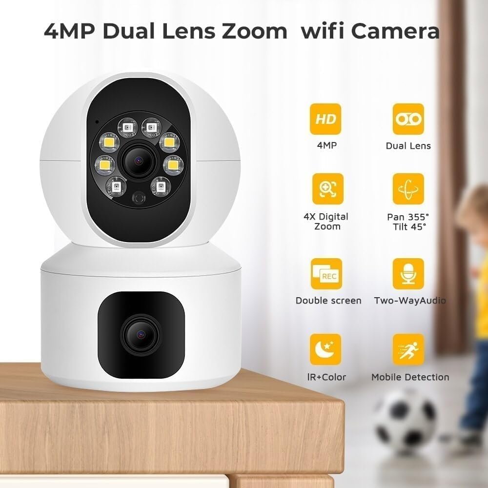 Dual Lens WiFi IP 360° Camera 1920 X 2160 Full HD 3mp AI (Upgraded) CCTV Night Vision Motion Sensor Two-Way Audio Micro SD Card Upto 128GB Monitor Nanny Security Indoor White - Image 6