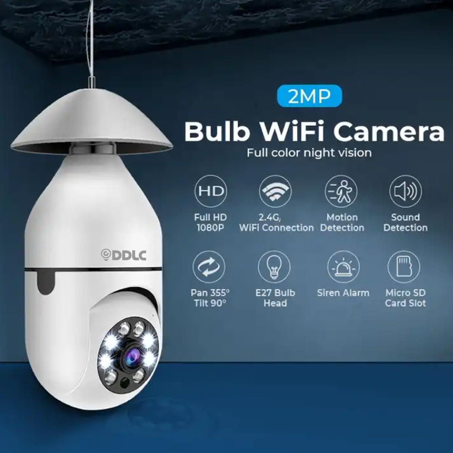 4MP WiFi Light Bulb Camera for Home Office | 360° Rotation | Color Night Vision | Motion Detection | Two Way Audio | Wireless Home Security with Mobile App V380 Pro (Light Bulb Camera) - Image 9