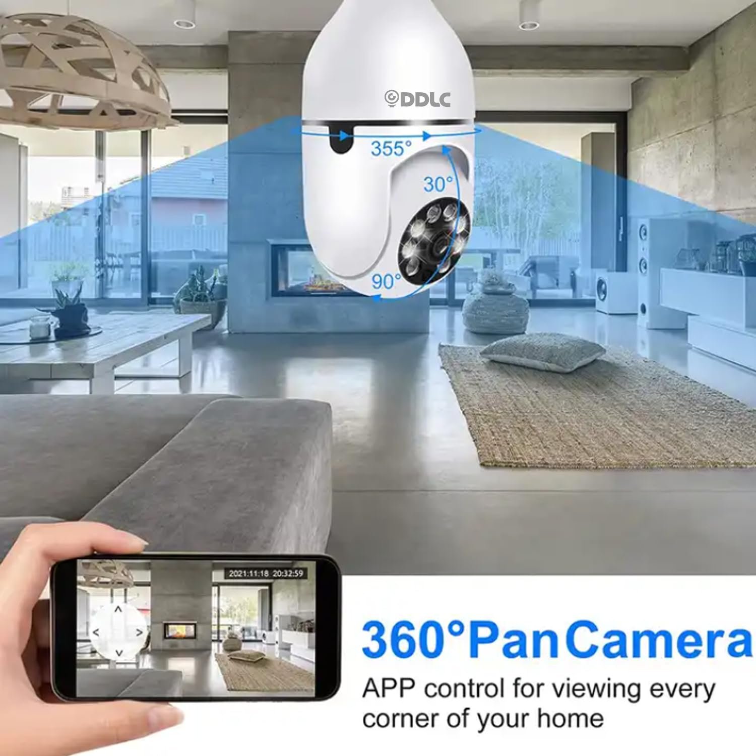 4MP WiFi Light Bulb Camera for Home Office | 360° Rotation | Color Night Vision | Motion Detection | Two Way Audio | Wireless Home Security with Mobile App V380 Pro (Light Bulb Camera) - Image 6