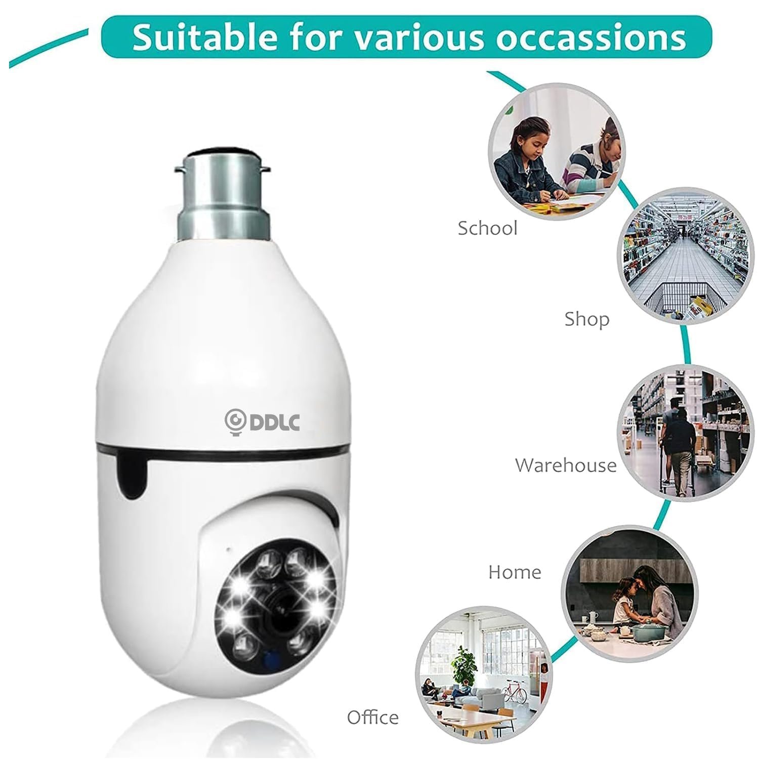 4MP WiFi Light Bulb Camera for Home Office | 360° Rotation | Color Night Vision | Motion Detection | Two Way Audio | Wireless Home Security with Mobile App V380 Pro (Light Bulb Camera) - Image 2