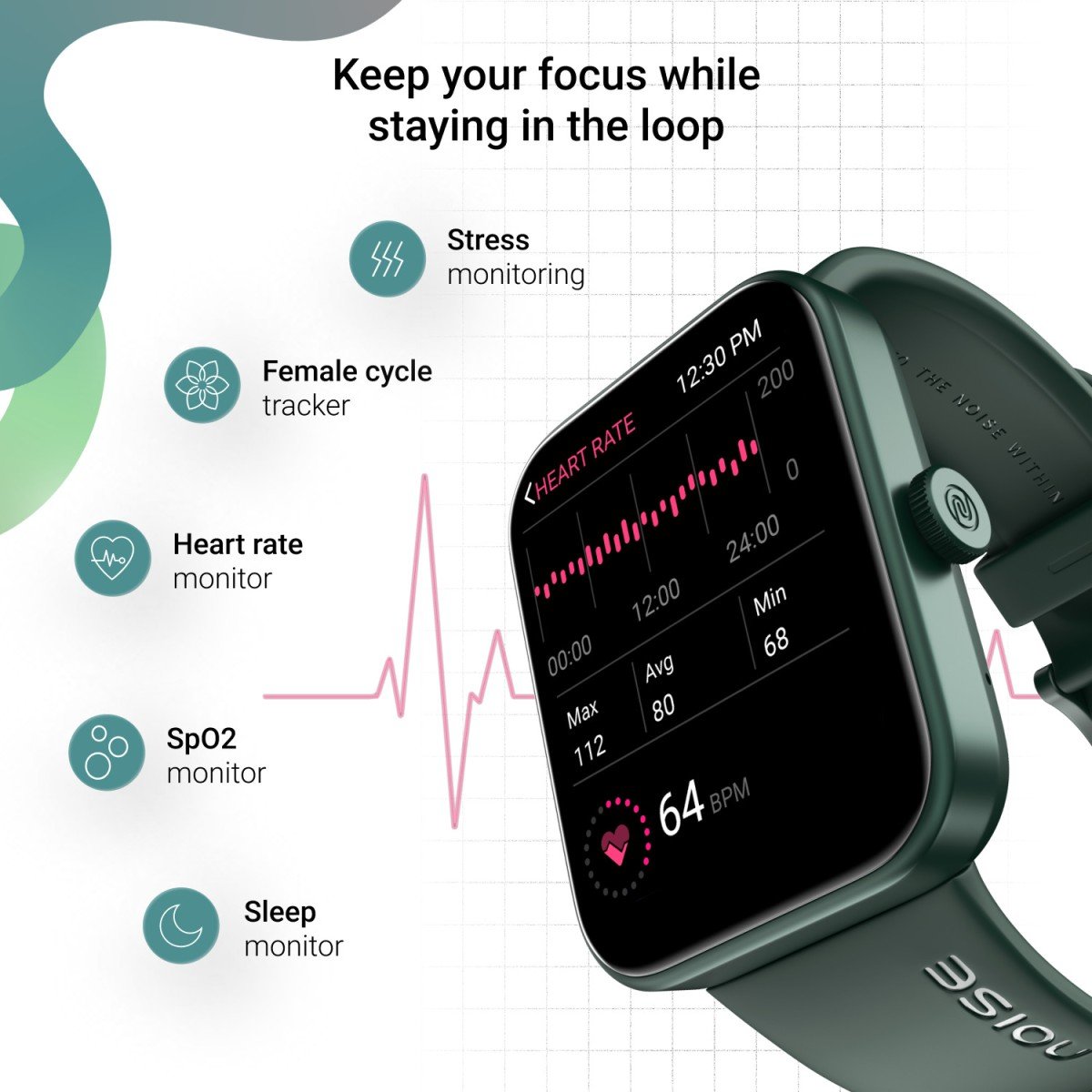 Noise ColorFit Loop Advanced Bluetooth Calling with 1.85 Display (Green Strap, Regular) - Image 4
